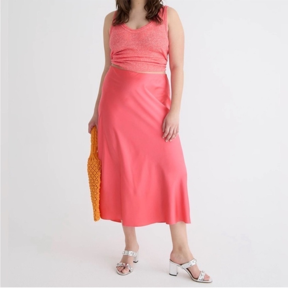 J Crew Women Midi Slip Gwyneth Skirt Sz large Begonia Pink A-line Elastic Waist